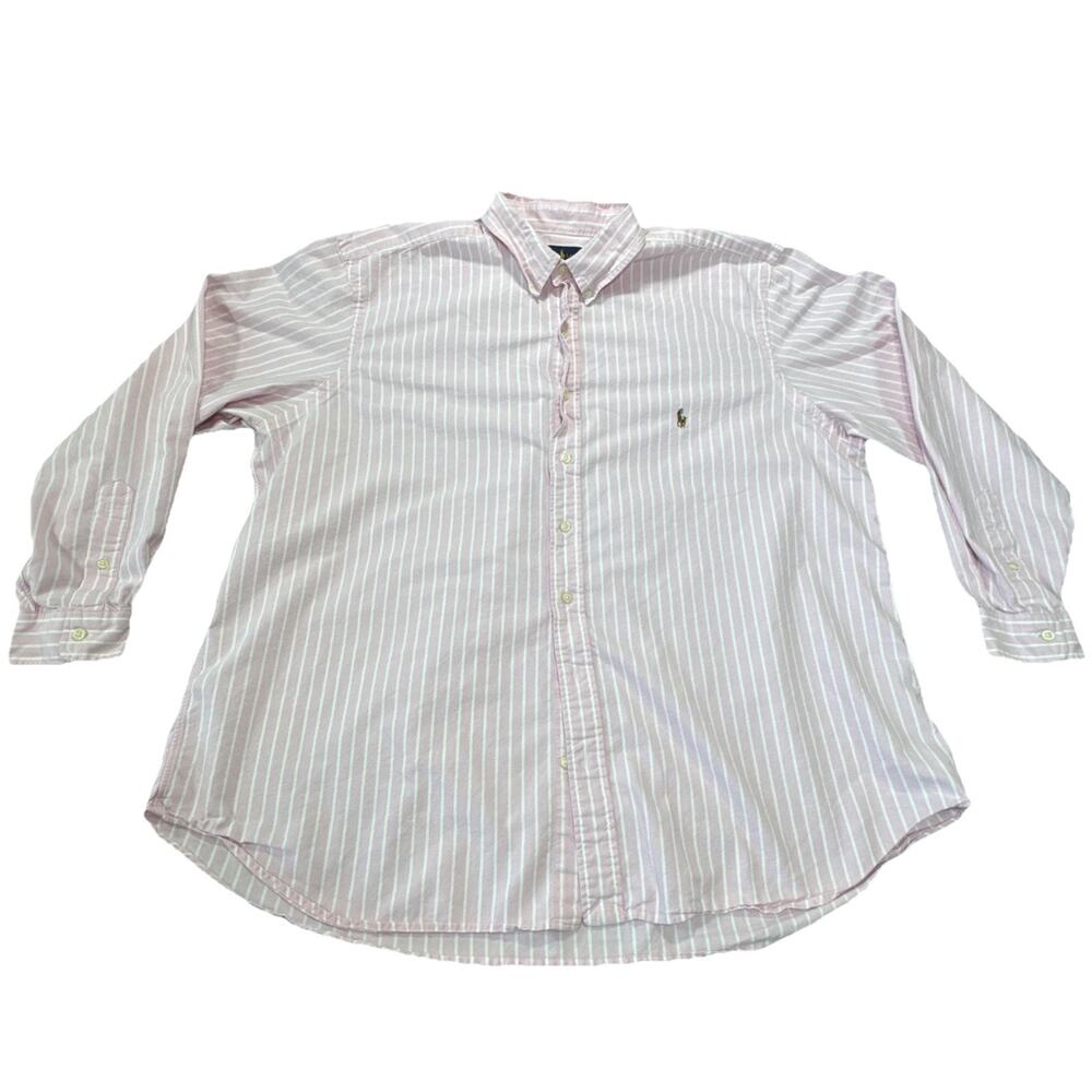 Polo Ralph Lauren Shirt Men 2XB Pink White Striped Custom Fit Flesh Pony Button